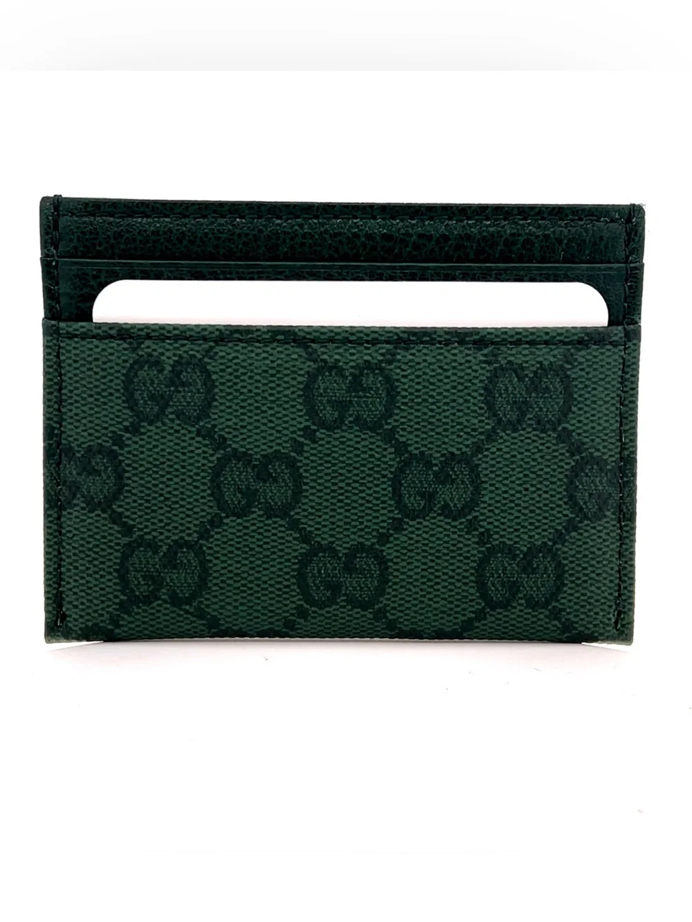 Gucci Essence Classic card case Dark Green GG Canvas Box + Dustbag
